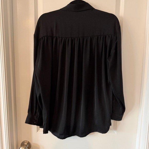 Express Boyfriend Silky Oversized Black Button Down Shirt - Picture 3 of 5